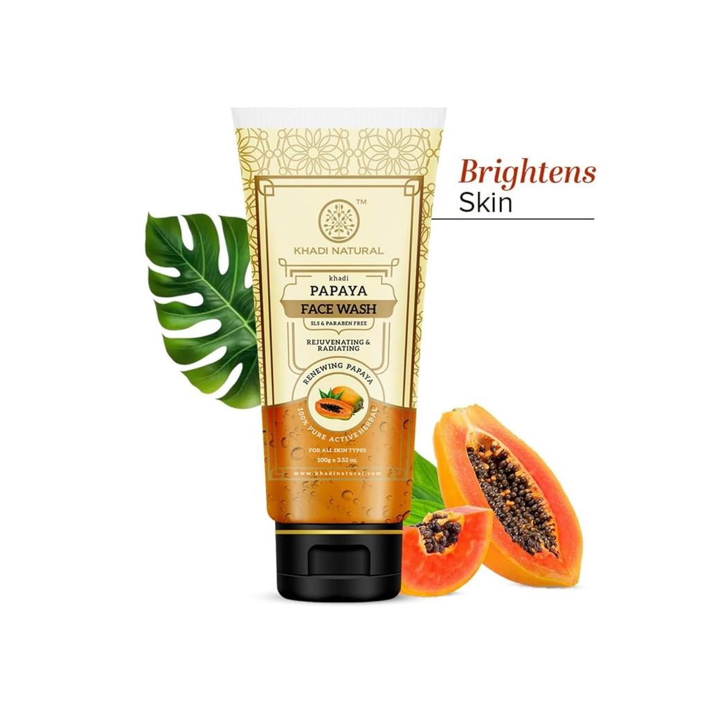 Khadi Natural Papaya Face Wash 100ml Pack of 1 | Brightens Skin | Reduces Dark Spots & Blemishes