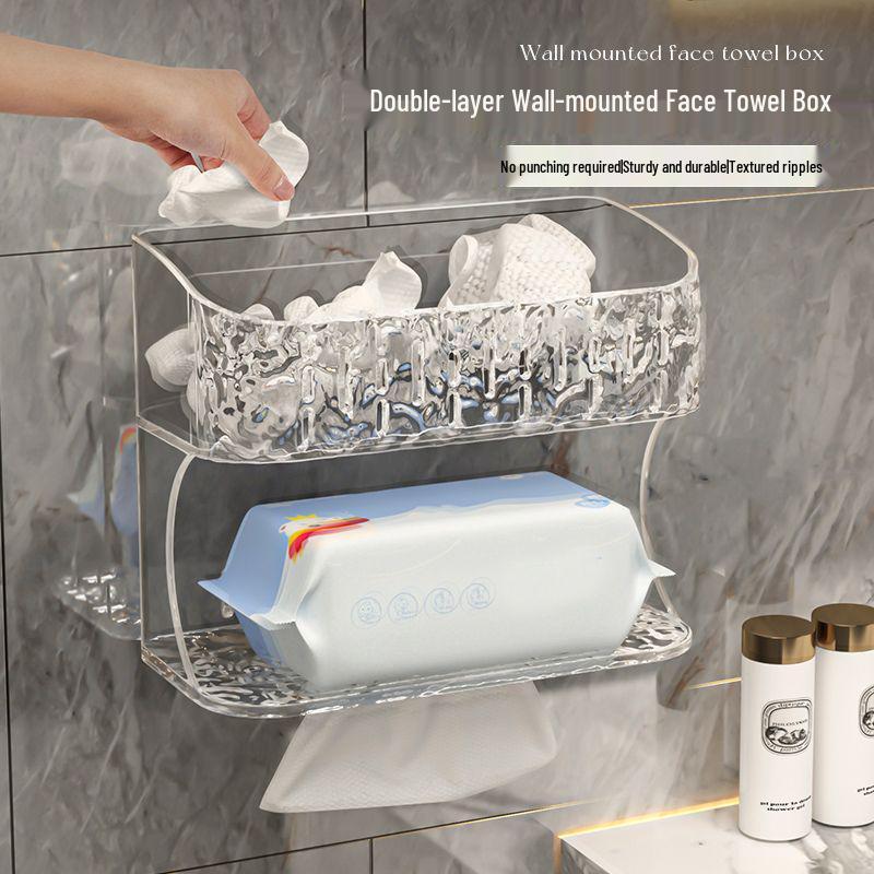 Wall-Mounted Double-Layer Tissue and Face Towel Holder for Bathroom