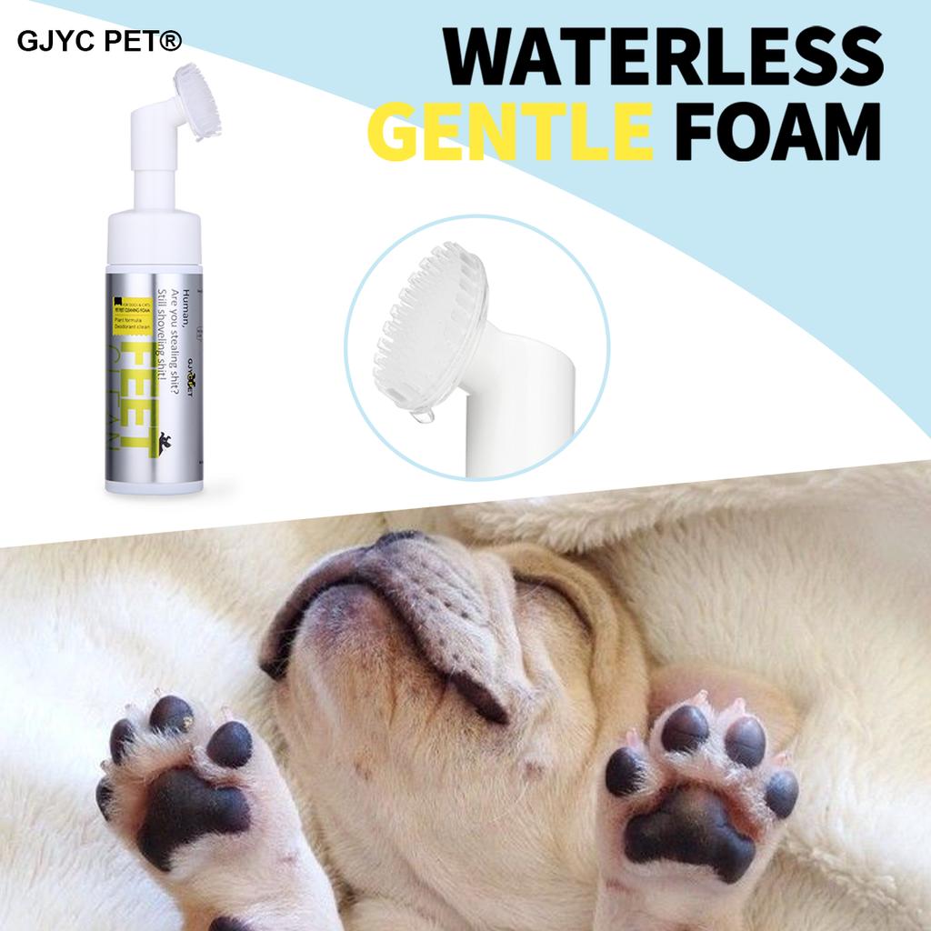 Paw Cleaner Foam Pet Dry Shampoo No Rinse Foaming Built-in Silicone Massage Brush Deodorizes Removes Dirt Mud For Outdoor Walks