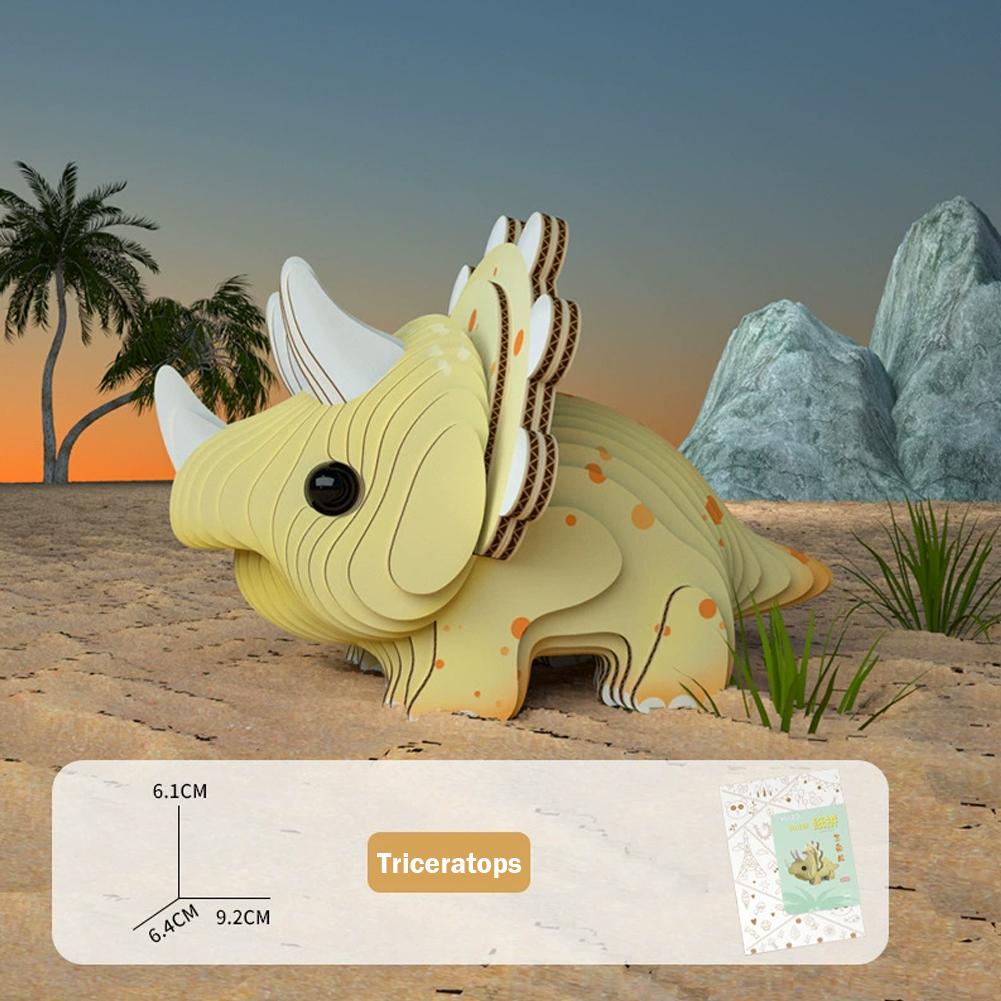 3D Dinosaur Puzzle for Kids DIY Creative Cardboard Animal Model Triceratops Assembly Toy Room Decor Birthday Gift