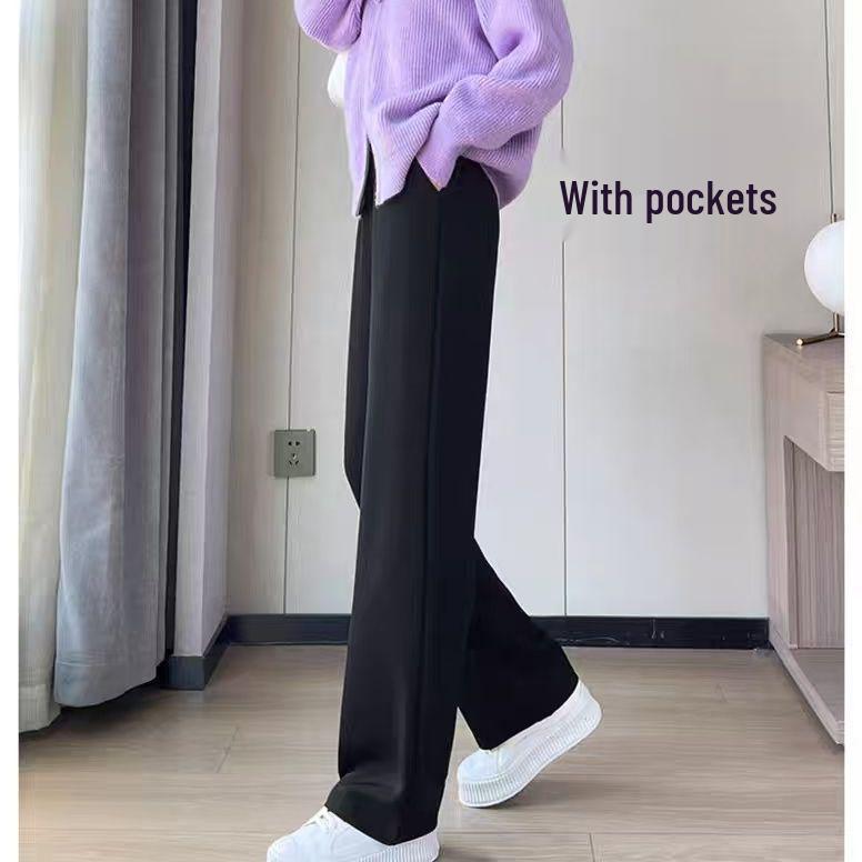 Women's Versatile Black Wide-Leg High-Waisted Pants for Spring and Summer