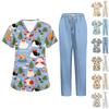 Weihnachts- und Pfleger-Uniformset für Damen - Kurzarm-Oberteil mit Taschen und Hose, zweiteilig