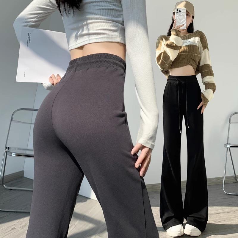 Grey micro-flared pants women's spring new high-waisted and thin casual sweatpants drape straight wide-leg sweatpants