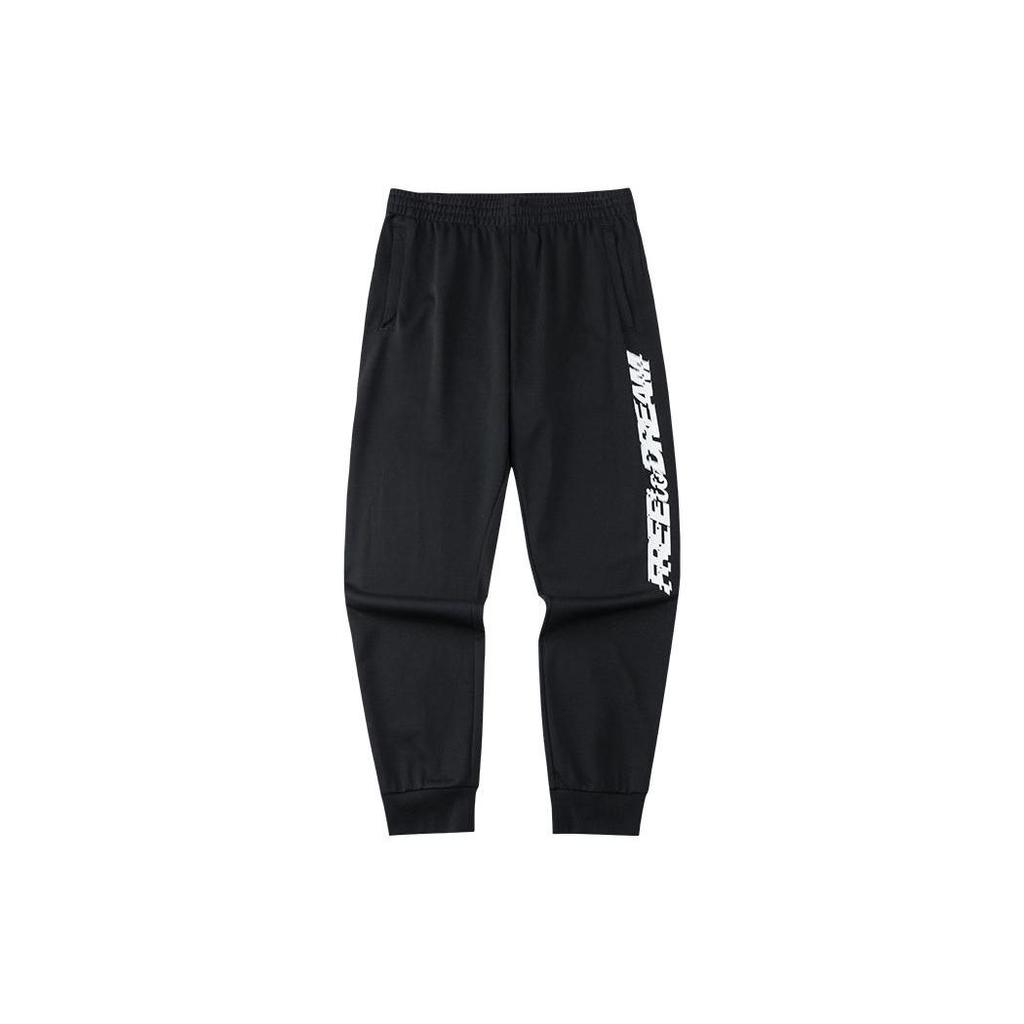 Anta Elastic Waist Sweatpants With Side Letter Print And Cuffed Ankles Men Bottoms Black 152221322-2