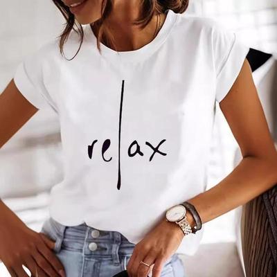 Kurzarm Rundhals Relax Print T-Shirt, Lässige Damenbekleidung für Frühling & Sommer