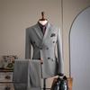 Men's Double-Breasted Striped Suit Set for Weddings & Business – Slim Fit Tuxedo & Formal Wear