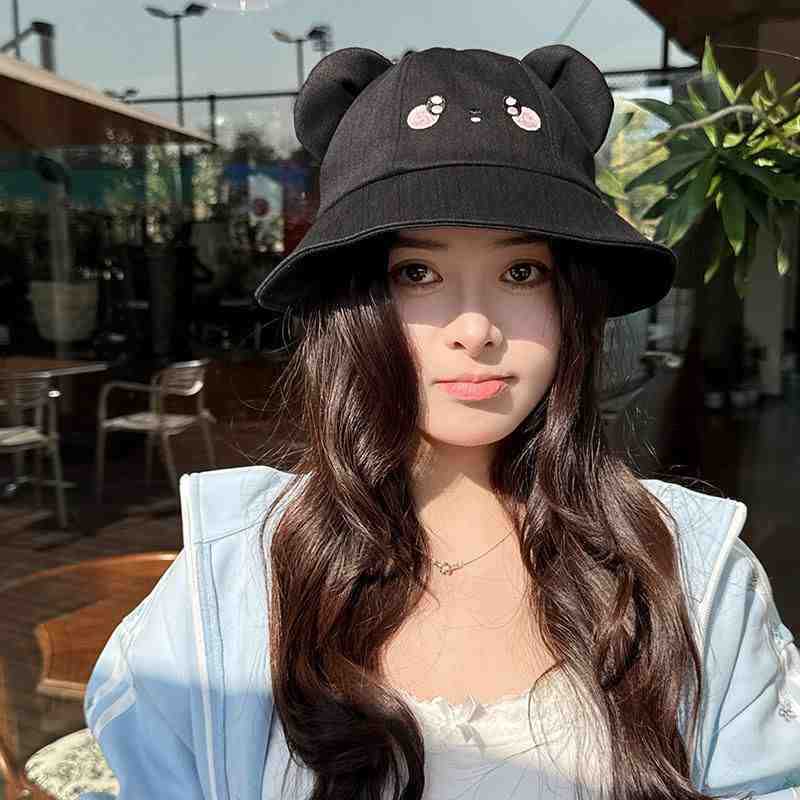 Fisherman hat children cartoon cute bear hat spring and summer face covering versatile basin hat student outdoor sun protection hat