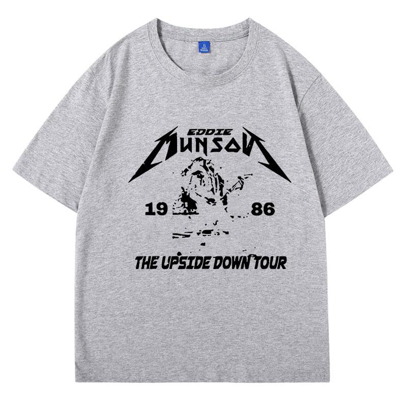 Washed Vintage Eddie Munson Print T Shirt Men Women Demogorgon Cannibal Flower Monster Oversized Cotton T-shirt Tops Clothing