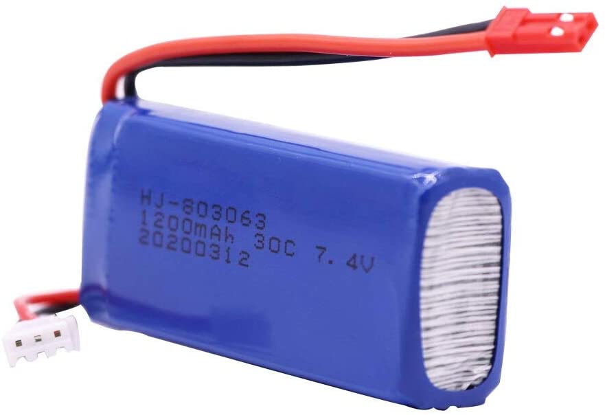Rechargeable LiPo Batteries 7.4V 1200mAh for Drones | Compatible with MJX X101, Yizhan X6 Tarantula, JJRC H16 | 2-Pack | 69x30x18 mm – 55g | Blue