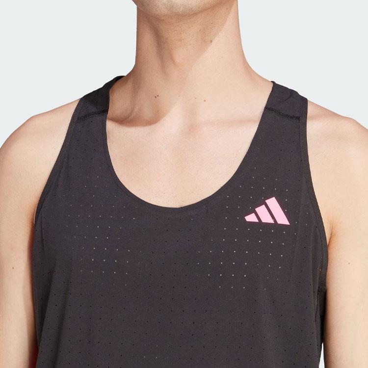 Adidas Adizero Running Singlet Letter Logo Print Athletic Slim Fit Round Neck Tank Top Men Tops Black HY6925