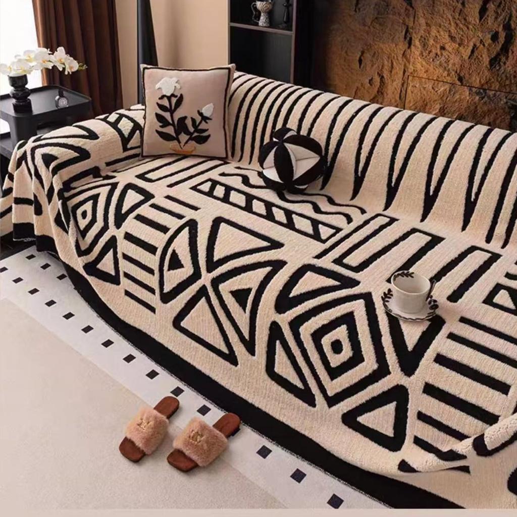 New Bohemian Style Sofa Protector, Vintage Comfortable Warm Fleece Sofa Blanket, Suitable for Pets, Anti-slip Protection, Luxury