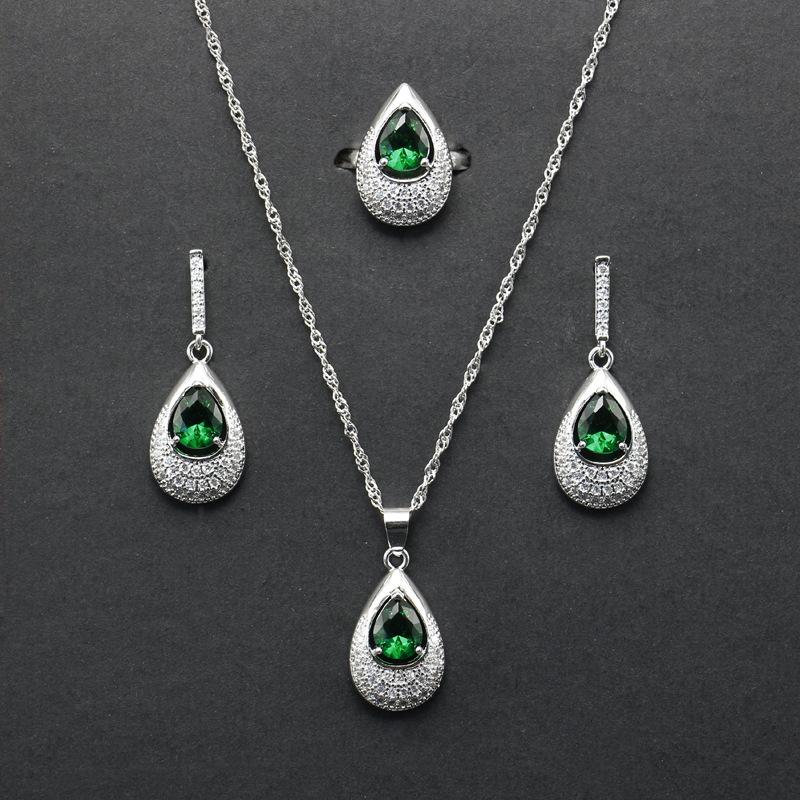 European and American Jewelry Temperament Fashionable Metal Sparkling Diamond Jewelry Water Droplet Gemstone Necklace Ring