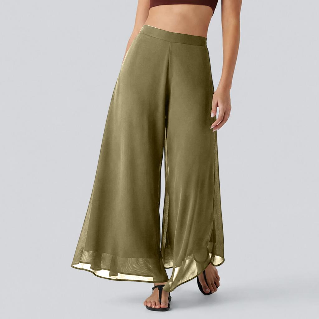 Women's Chiffon Wide Leg Pants Loose Fit Long Trousers Lightweight High Waist Flowing Design for Casual Wear