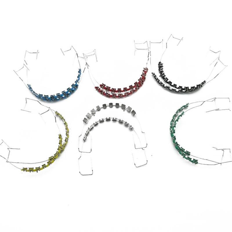 1Pair Colorful Brackets Dental Fake Braces With Hook Temporary Tooth Decoration With Metal Wires Bracket Ligature Tie