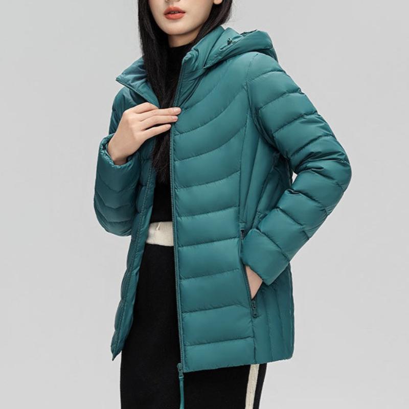Women's 90% White Duck Down Simple Solid Color Hooded Detachable Lightweight Down Jacket