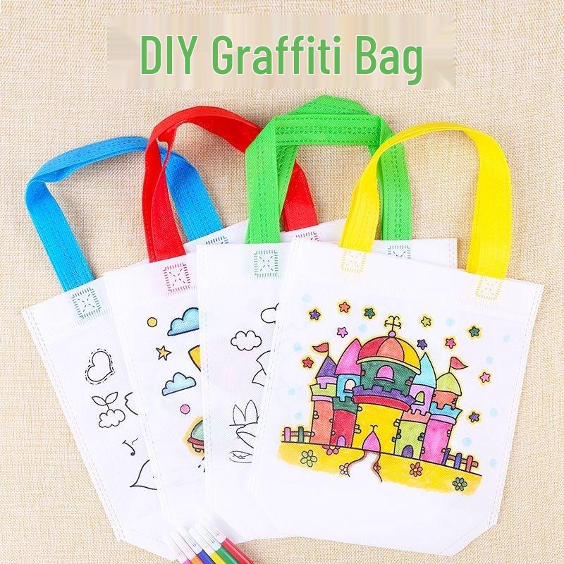 Children's DIY Graffiti Tote Bag – Eco-friendly Non-woven Art Bag for Creative Kindergarten Projects