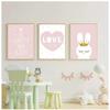 Decorazione Quadro Stile Nordico Stanza Bambina Decorazione Asilo Arte da Parete Tela Poster Minimalista Corona Coniglio Stampa Rosa Pittura Cartoon