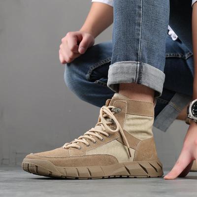 Bottes Martin en Cuir Véritable pour Homme - Style Britannique, Bottes de Travail Hautes type Désert, Tout-Terrain Polyvalentes Design Coréen pour l'Automne et l'Hiver
