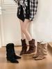 2025 spring new pointed retro suede design pleated piled boots soft leather thin trouser leg boots women
