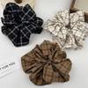 Vintage Plaid Scarf Hair Tie Set: Elegant Women's Oversized Plaid Scarf and Hair Tie Accessories