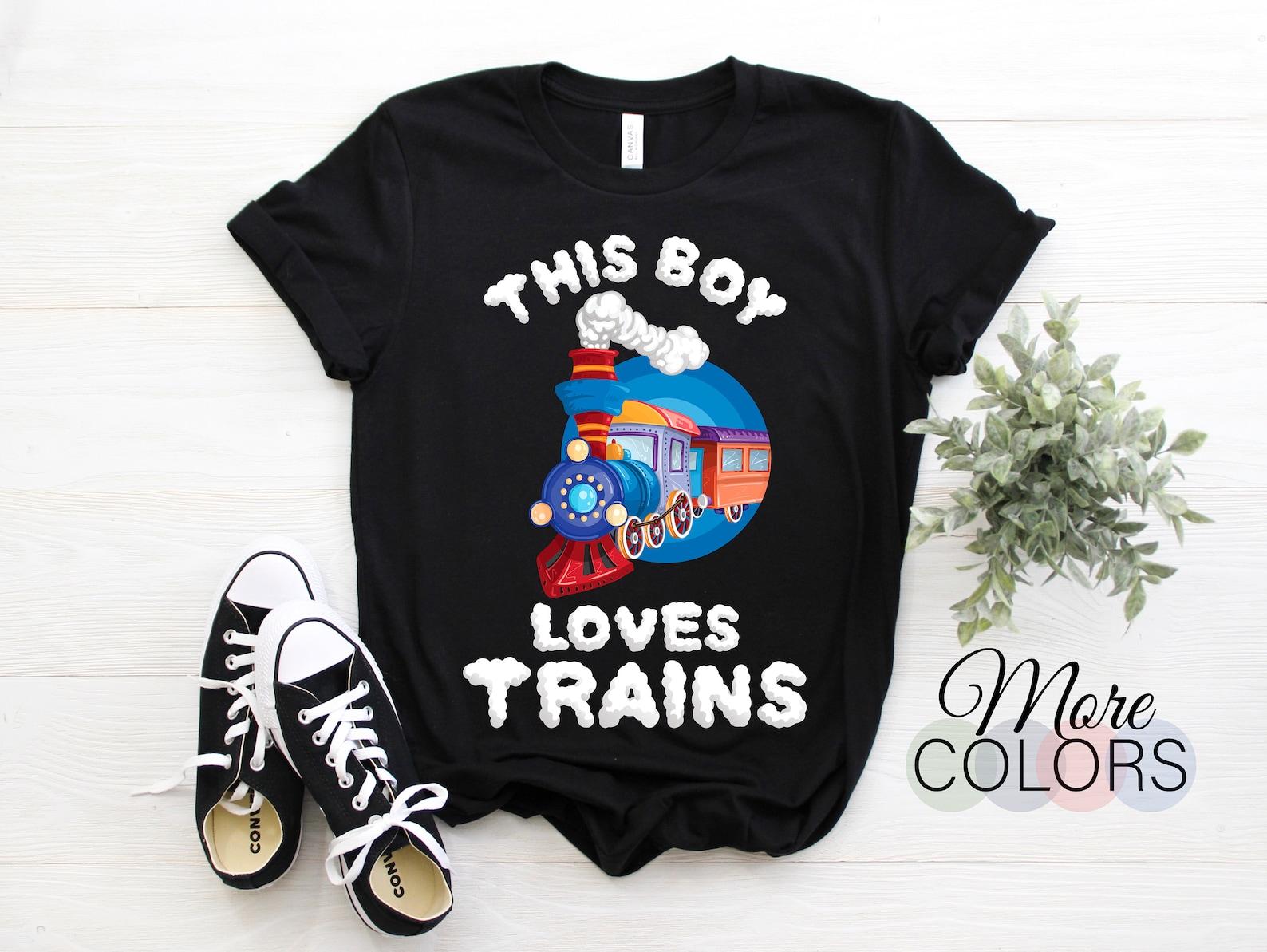 This Boy Loves Trains Cute T-Shirt, Model Railroad Train Railroad Vintage Old Big Locomotive Gifts Shirt, Son Kid s Youth Funny Engineer, 120