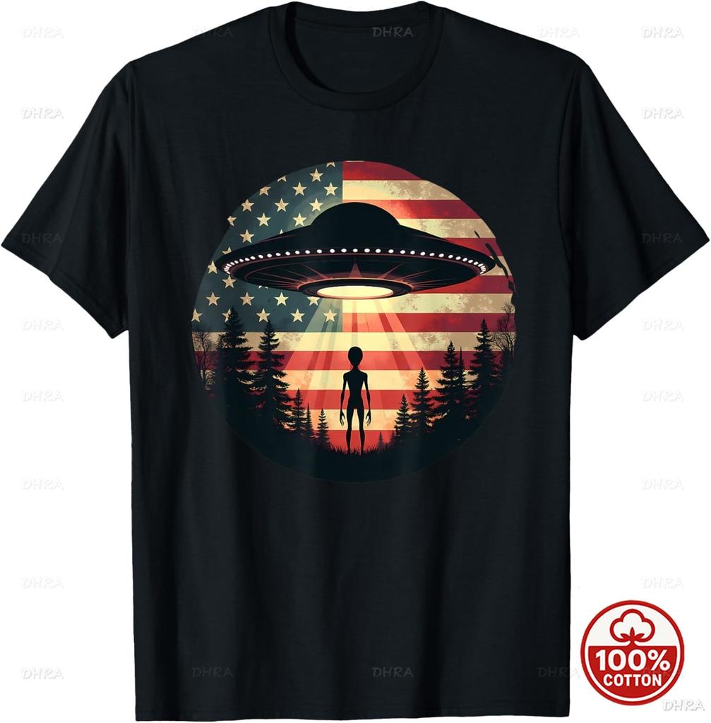 Aliens UFO Egyptian Pyramids Science Fiction Unisex Cotton TShirt Custom Printed Graphic T Shirts Y2k Funny Tshirt Streetwear