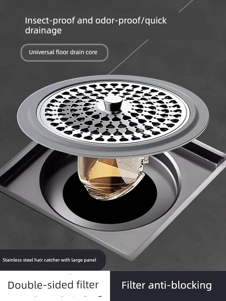 Bathroom Floor Drain Hair Strainer Closed Cover Stainless Steel Round Deodorizing Filter Floor Drain Core Inner Core Neutral Small Diameter