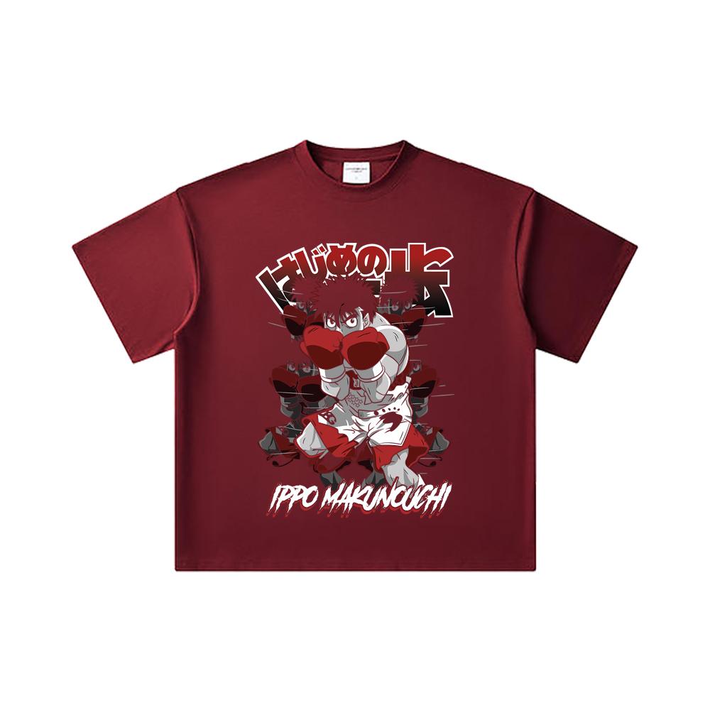 

260 GSM Double Yarn 32 Count 100% Cotton Hajime no Ippo V11 Ippo Print Unisex Heavy Cotton T Shirt 2XL вина червоного кольору