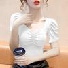 French Style Sleeveless V Neck T Shirt With Embroidery For Women Casual Wear