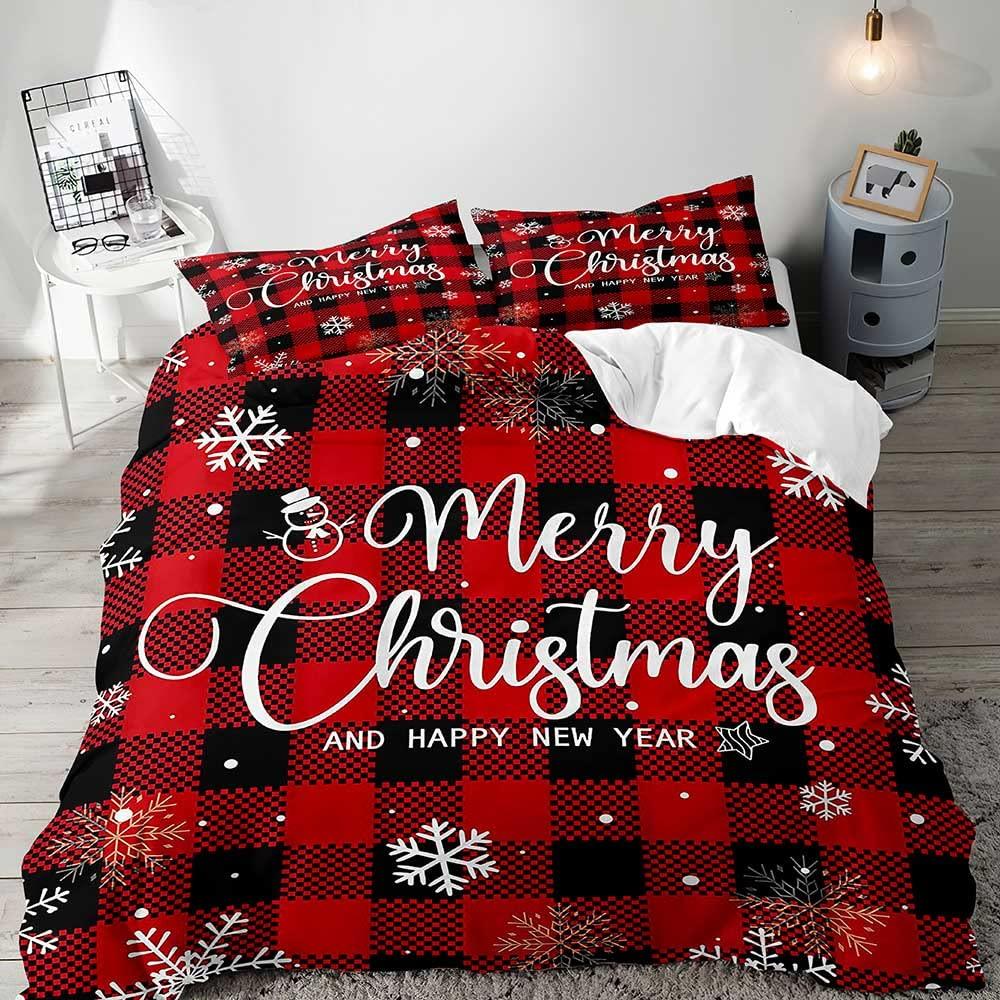 

Merry Christmas Duvet Cover Set Red Bow Pattern Comforter Covers And Pillow Shams Buff Color Bedding Sets Twin Size Xmas Decor EU single(135x200cm)