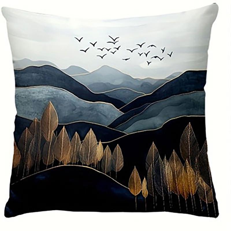 Abstract Blue and Gold Swirl Pattern Throw Pillow Cover for Modern Sofa Decor