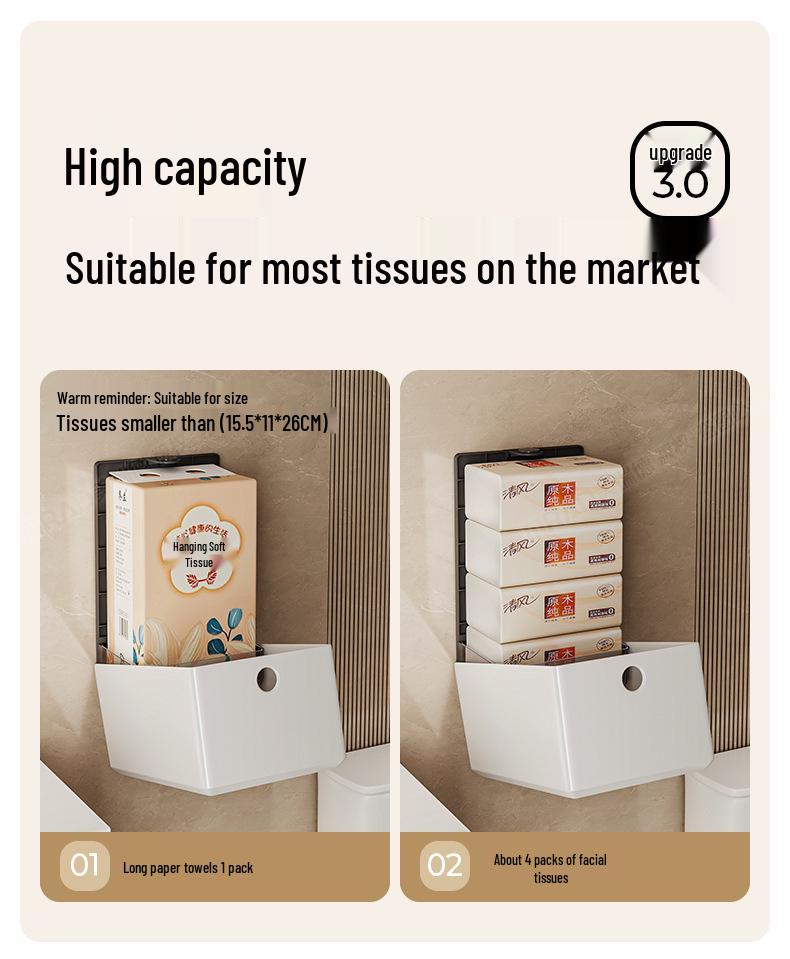 Punch-Free Wall-Mounted Tissue Box Holder for Bathroom, Kitchen, and Living Room