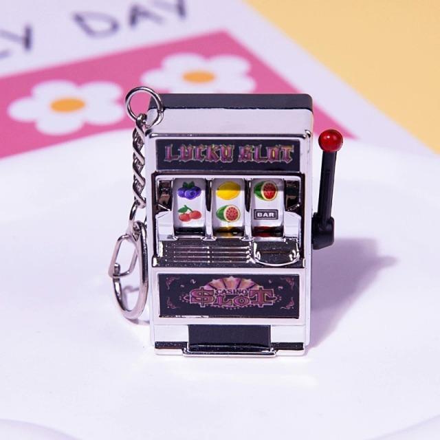 Fruit Slot Machine Keychain Mini Casino Lucky Jackpot Bag Charm Stress Reliever Novelty Gift For Kids Adults  Funny Toy