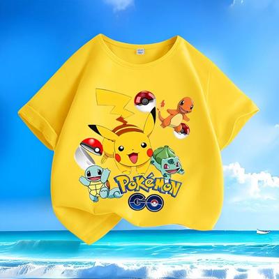 Character Print Summer Children's Short Sleeved T-shirt Round Neck Versatile