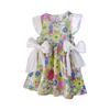 Summer Girls Floral Sleeveless Dress With Ruffles And Double Bows Printed Princess Party Dress For Kids