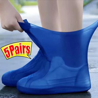 5/1pairs Silicone WaterProof Shoe Covers Protector Anti-Slip Rain Boot for Outdoor Rainy Day Reusable Wear-Resistant Overshoes