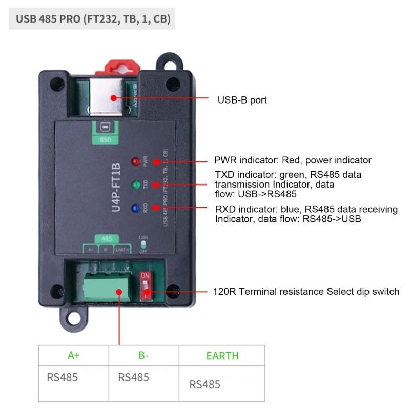 USB To RS485/RS422 Serial Converter Module USB-B DB9 Featuring Signal Isolation Multiple Protections U4P FT1B/U44P FTB