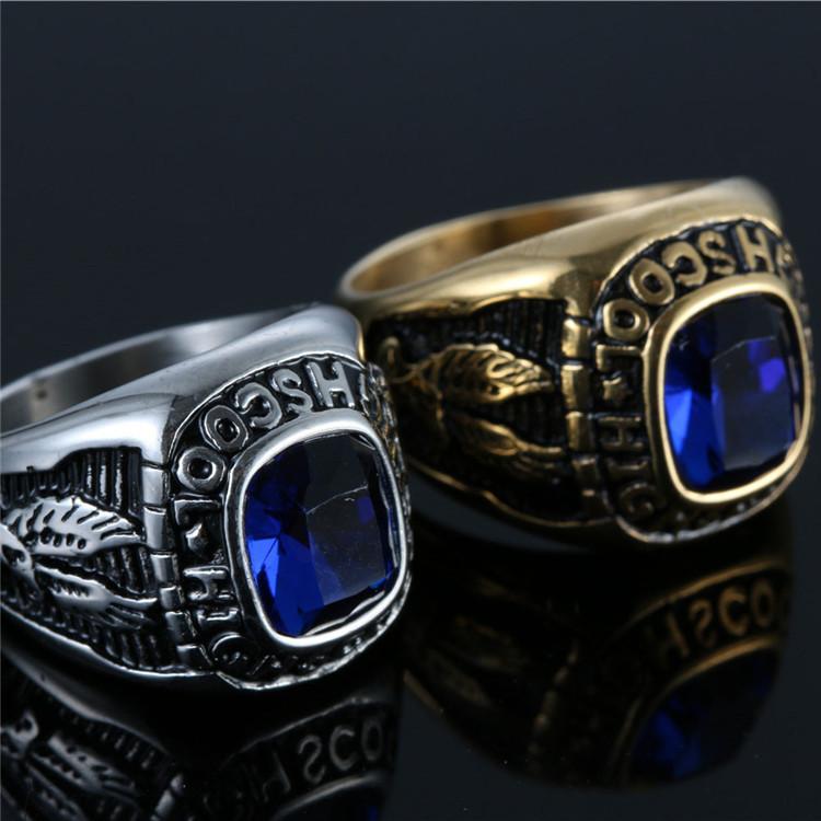 Europeisk och amerikansk titanstål örn bokstav ädelsten ring vintage crompunk hipster rostfritt stål graverad ring