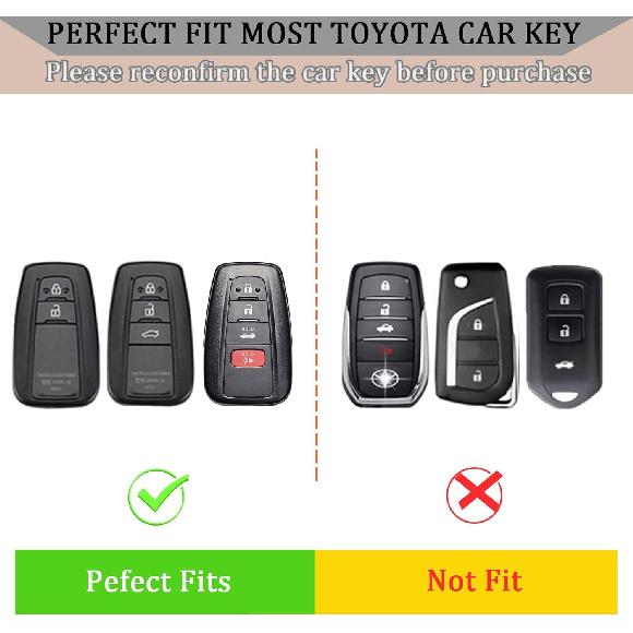 for Toyota Key Fob Cover with Keychain,  Aluminum Alloy and Leather Protection Key Case for 2018- Camry RAV4 Highlander Avalon C-HR Prius Corolla