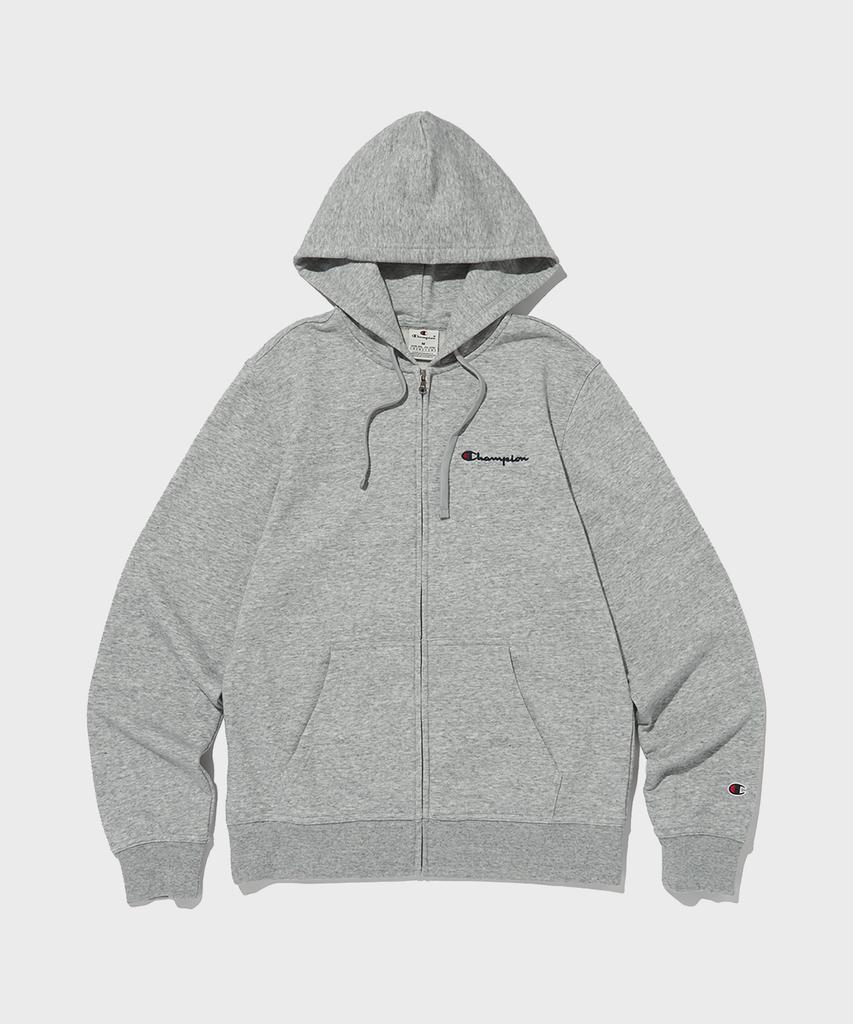 Champion Small Script Logo Zip-Up Hoodie Normal Grey