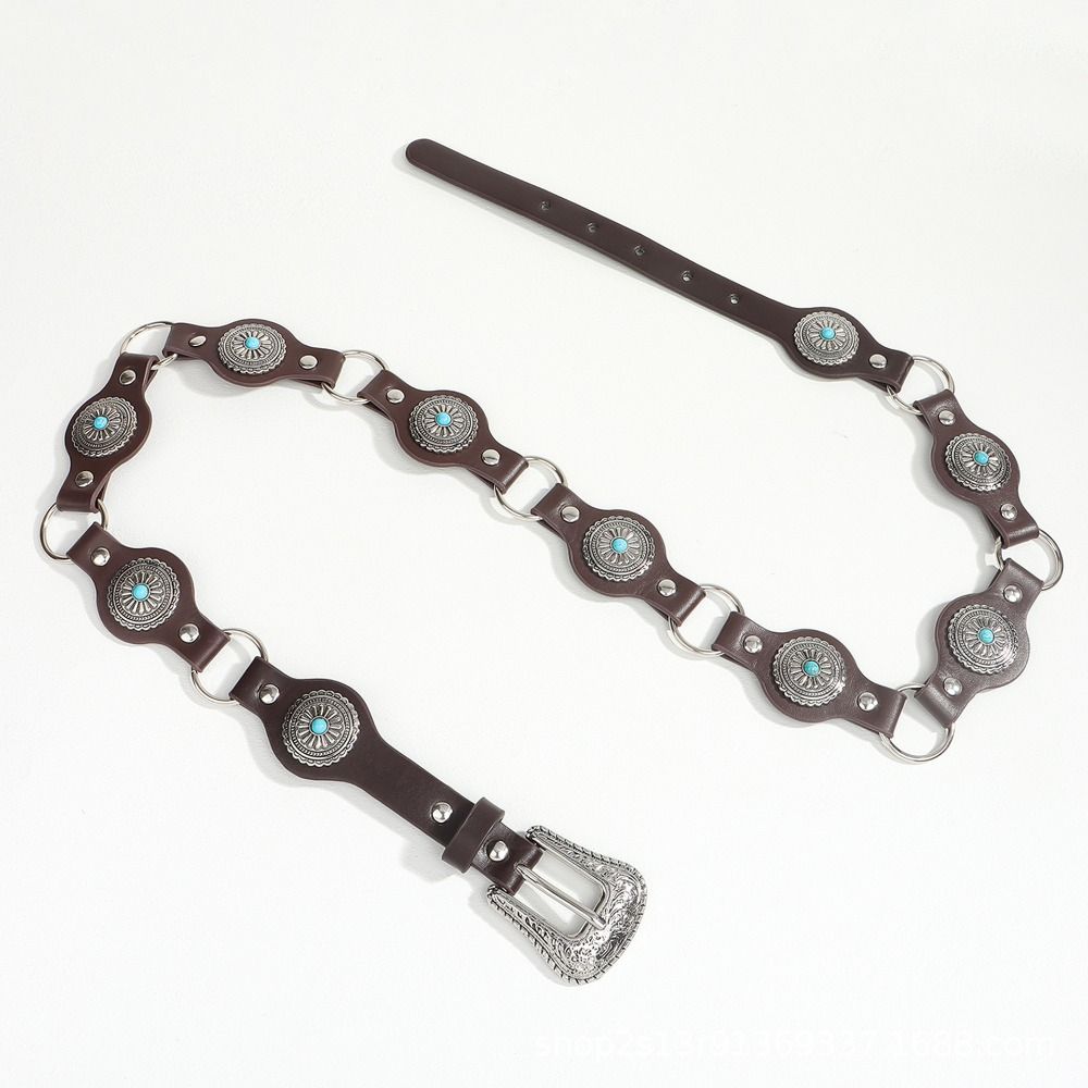 Pu Leather Western Style Belt Carving Y2K Jeans Belt Casual Bohemian Waist Belt  Decorative Jeans