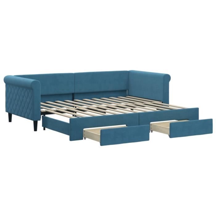 VidaXL Daybed with Trundle and Drawers Blue 90x200 Cm Velvet 3197818