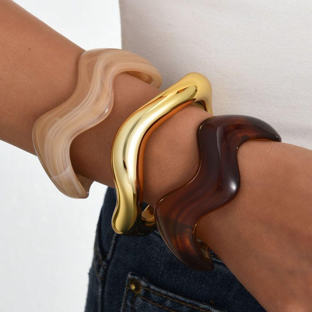 3Pcs/Set Irregular Wavy Cuff Bangle Set Geometric Twist Stackable Bracelet  Trendy Jewelry
