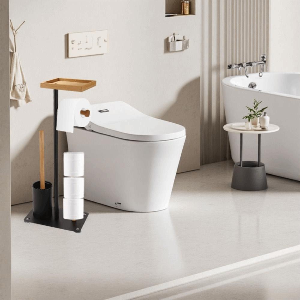 Rust-proof Floor Standing Toilet Roll Holder With Toilet Brush Freestanding Tissue Dispenser  Home