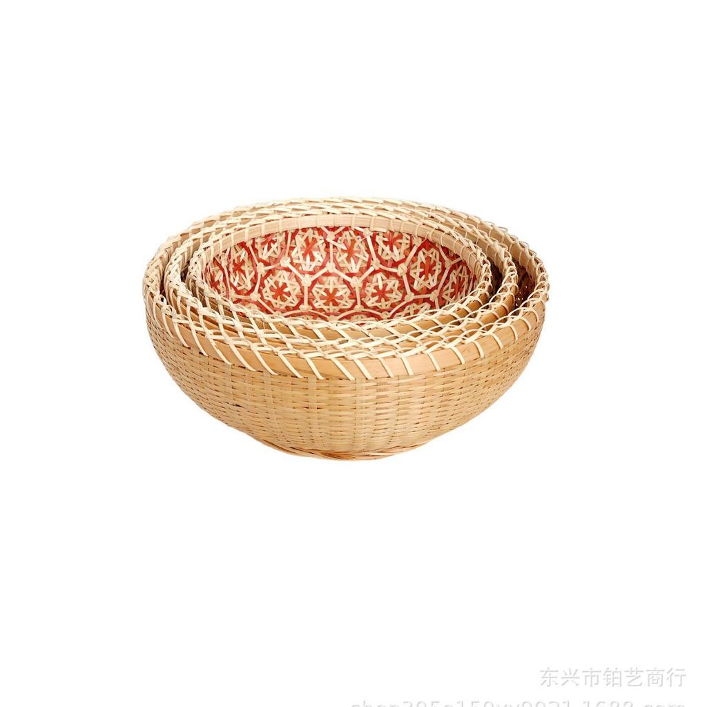 Bamboo Basket Hand-woven Basket Storage Basket Fruit Basket Home Decorative Basket Ornaments Kitchen Storage Basket
