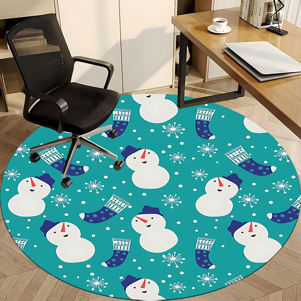 1pc Snowman Pattern Chair Carpet for Office, Round Non Slip Durable Large Size Office Carpet, Suitable for Office