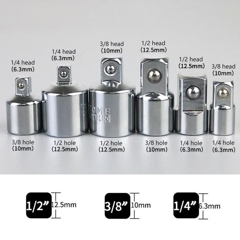 1/4" 3/8" 1/2" Ratchet Wrench Socket Converter Sleeve Head Adapter Chrome Vanadium Sleeve Drive Wrench Transform Joint