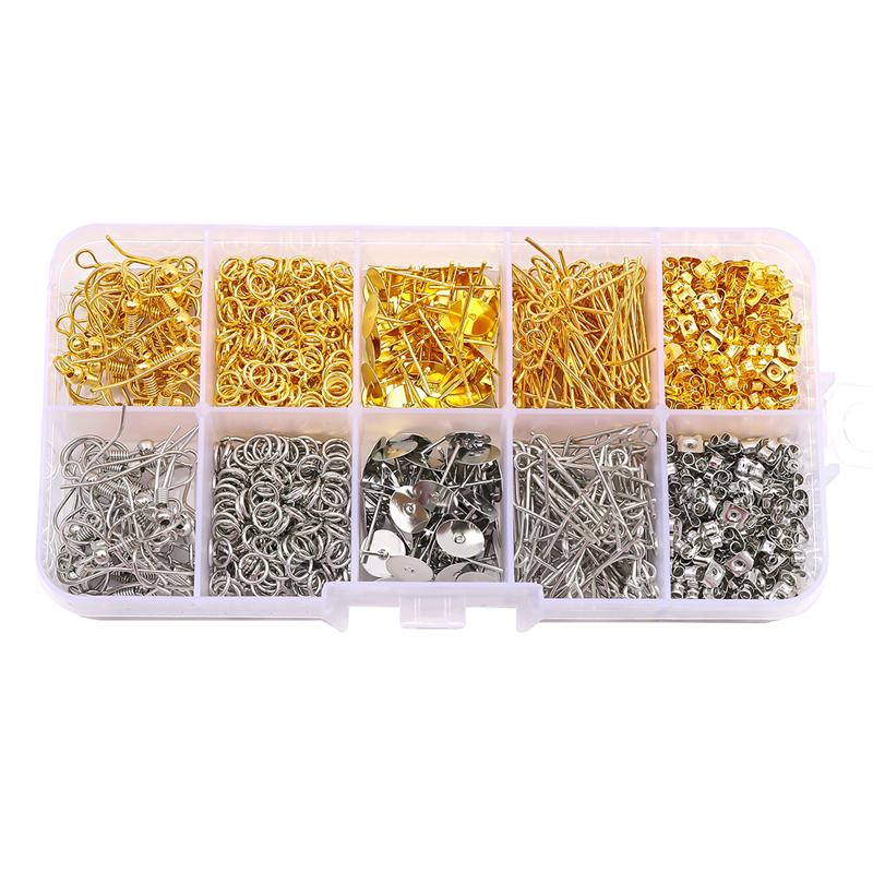 10 Grid/Box Gold/Silver Ear Hook Single Loop Ear Pin Ear Plug Set for DIY Jewelry Earring Making Accessories