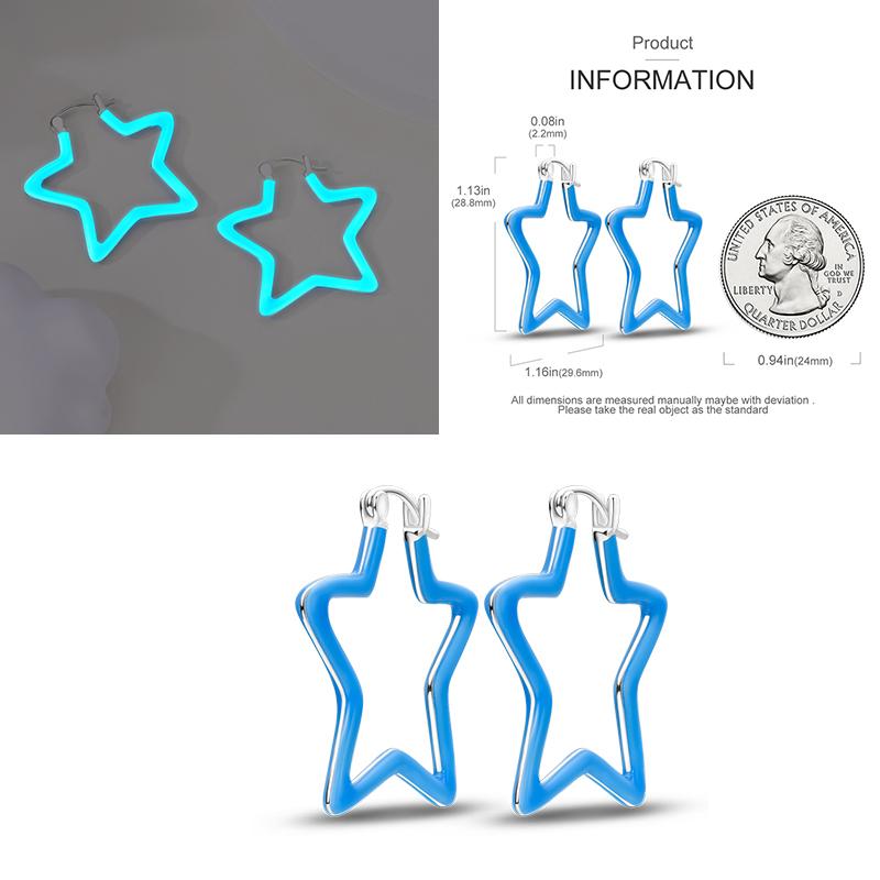 Sparkling Blue Zircon Hoop Earrings Pave U Shape Star Devil Eyes Circle S925 Drop Earring Fit Original Party Jewelry