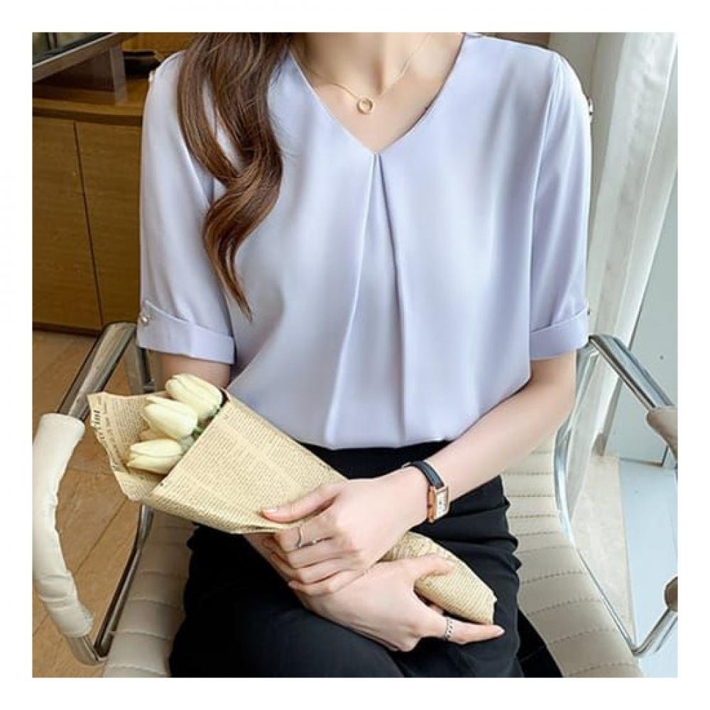 NaVaVa Women Solid V Neck Short sleeVe Blouse Nb2276